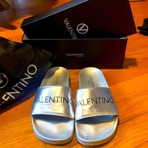 Authentic Silver Valentino slides